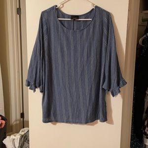 Blue dotted stripe ruffle sleeve top